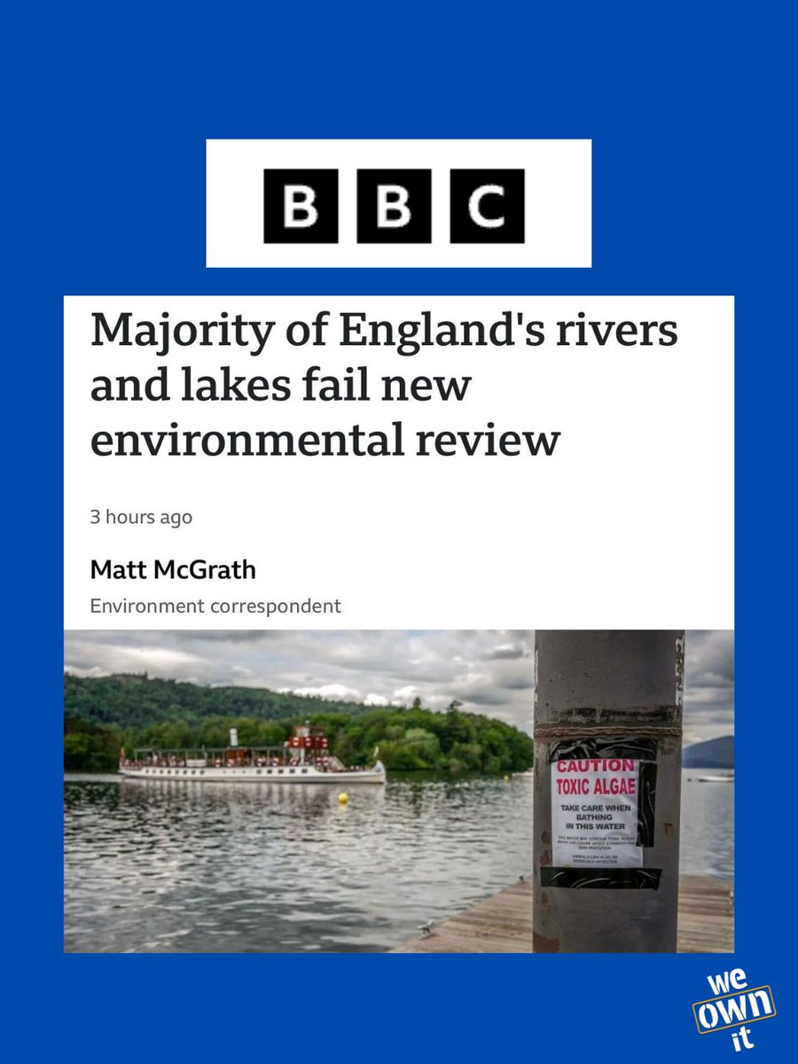We_OwnIt's tweet photo. 🚨BIG BREAKING NEWS (that's going to surprise absolutely nobody)

While only 14.3% of England's rivers have "good ecological status", the figure is 66% in Scotland where water is in public ownership

Andy Burnham must reverse this mess, beginning with Thames Water:  https://t.co/Hb9j7LWIKO