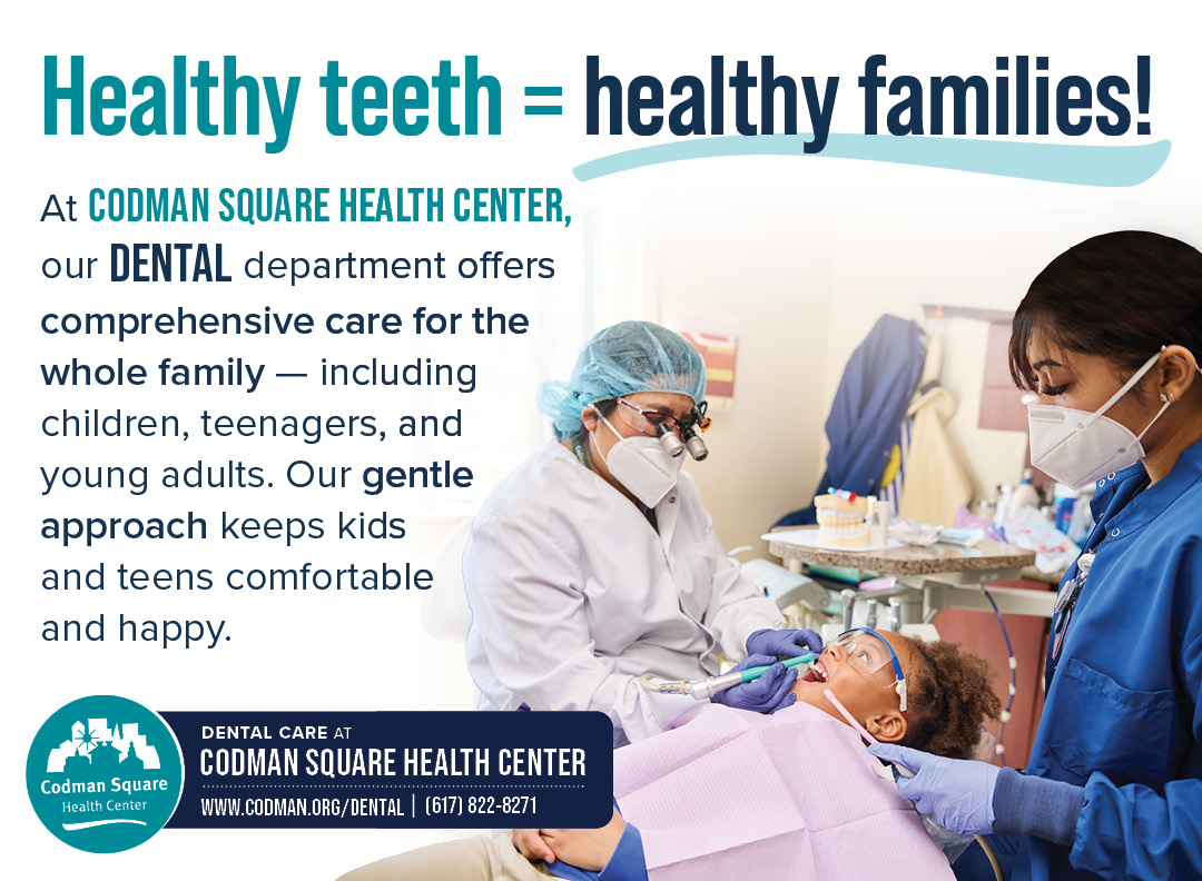 CodmanHealth's tweet photo. At Codman, our Dental department offers comprehensive care for the whole family -- including kids, teens, and young adults. Our gentle approach keeps kids and teens comfortable and happy. Healthy Teeth = Healthy Families. Learn more: https://t.co/W0jAIP4rL2 #CSHC https://t.co/UJgCxaTnFa