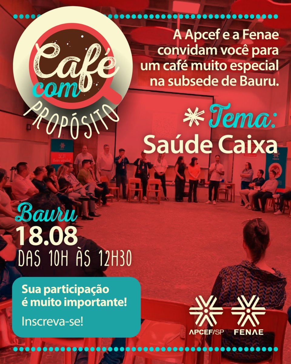 apcefsp's tweet photo. ☕🤝 O encontro reunirá aposentados da Caixa para uma manhã de troca de experiências, atualização sobre temas de interesse da categoria e momentos de convivência.
➡️ Saiba mais: https://t.co/BWyS5hhGL6
#ApcefSP #Aposentados #CaféComPropósito #Integração #QualidadeDeVida https://t.co/S8RWmMOPSE