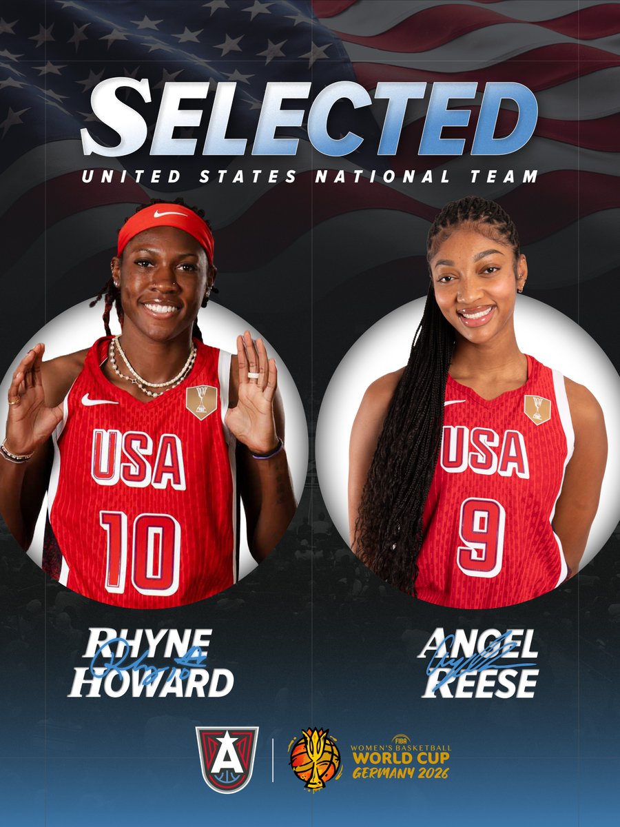 AtlantaDream's tweet photo. THEY'RE IN 🇺🇸

Rhyne and Angel have been selected to represent the United States on the 2026 USA Basketball Women's National Team! They now enter the history books as the first Dream duo in franchise history to represent the country together at a 5-on-5 FIBA Women's Basketball World Cup. 

Congratulations, Rhyne and Angel!