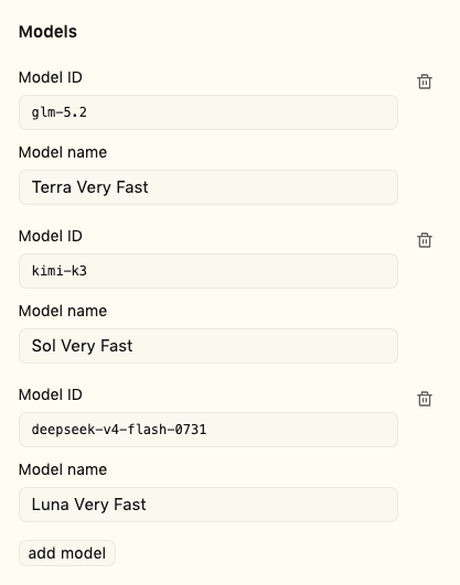 weikeng's tweet photo. My current use of Zro: (1) Kimi K3 as Sol, (2) GLM-5.2 as Terra, (3) DeepSeek v4 Flash as Luna.

The inference is fast, especially for Kimi K3. When you need independent code review, GLM-5.2 can help. https://t.co/Dj5hw7ON5U