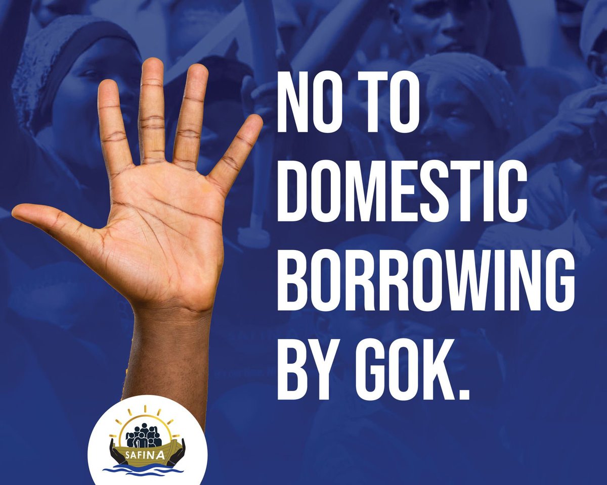 otienowill's tweet photo. Every shilling the Government borrows from the domestic market is a shilling that could have financed a farmer's harvest, a trader's stock, a manufacturer's expansion, or a young entrepreneur's dream.

When the Government becomes the biggest borrower, banks naturally prefer lending to the Treasury because it is perceived as lower risk. The result is predictable: businesses and households are crowded out, credit becomes scarce and expensive, investment slows, jobs disappear, and economic growth weakens.

This is why Safina Party says NO to domestic borrowing.

Government should not compete with its own citizens for access to credit. Its role is to create an environment where the private sector can invest, innovate, and create wealth not to absorb the capital needed by the productive economy.

Ending domestic borrowing will free up billions of shillings for farmers, traders, manufacturers, SMEs, and hustlers—the people who actually produce goods, create jobs, and drive economic growth.

An economy grows when capital flows to production, not when it is trapped in financing an ever-expanding public debt. Safina's vision is simple: return credit to the people, unleash enterprise, and rebuild Kenya's productive economy.