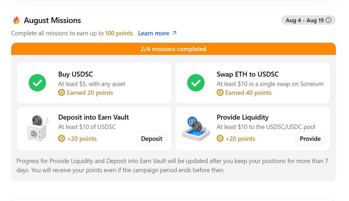 bigsarav007's tweet photo. 🚨 Earn up to 100 Star Points⭐

 @StartaleApp
 
🔗 Sign up: https://t.co/jGAR2SSP0G

✅ Buy $5+ USDSC → 20P
✅ Swap $10+ ETH → USDSC → 40P
✅ Deposit $10+ USDSC (Earn V) → 20P
✅ Add $10+ USDSC/USDC LP → 20P

⚠️ Last 2 tasks require a 7-day hold.

Total: 100 Star Points🔥 https://t.co/0v9138d8hP