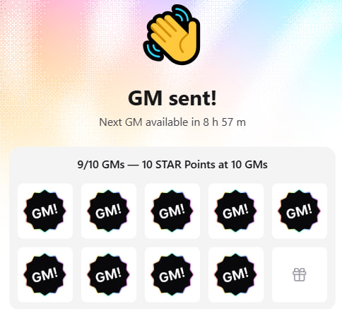 30p25cm's tweet photo. I completed 10 days of GM on @StartaleApp  and received 10 Stars.

Compared to the original rate of 10 GM = 1 Star, this is clearly a significant change.

However, early participants have an advantage due to having deposited into LP.

The opportunity is still available for everyone to participate.