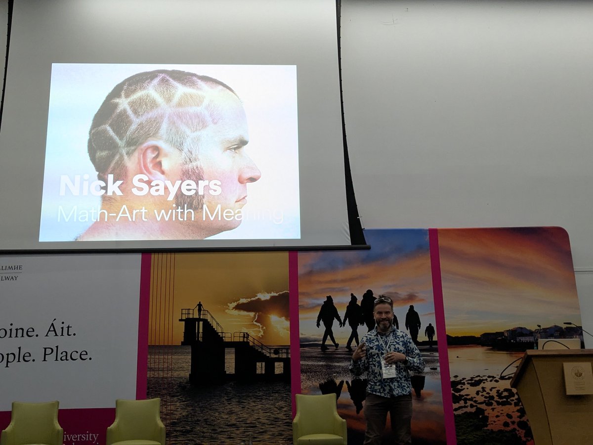 msmathcomp's tweet photo. This morning, we continue the @BridgesMathart conference with the keynote talk by @NickSayers. He tells us about "#MathArt with Meaning: Explorations in Artistic Mathematics," drawn from personal experience. (https://t.co/DbhPitj8n4) (1/2) https://t.co/Caa1OrT1u3