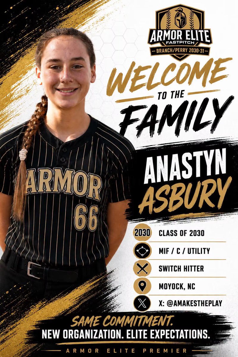 AEPBranchPerry's tweet photo. Welcome to Armor Elite Premier, Anastyn Asbury! 🖤💛

A true game-changer, Anastyn brings explosive speed, relentless aggression, and a competitive edge every time she steps on the field. A switch hitter with elite athleticism, Anastyn is the definition of a competitor, and we’re excited to welcome another impact player to the Armor Elite Premier Branch/Perry family. 

@toppreps @armorelitefp @d1softball
@linedsoftball @gatorjack72 @softbalamerica @usasoftballrec @extrainningSB @fastpitchwatch @prepsoftball @d1fastpitch1  @TOP_D1recruits @SBRRetweets @coastalrecruits  @coastalrecruitsSB @prospectID @AMakesthePlay