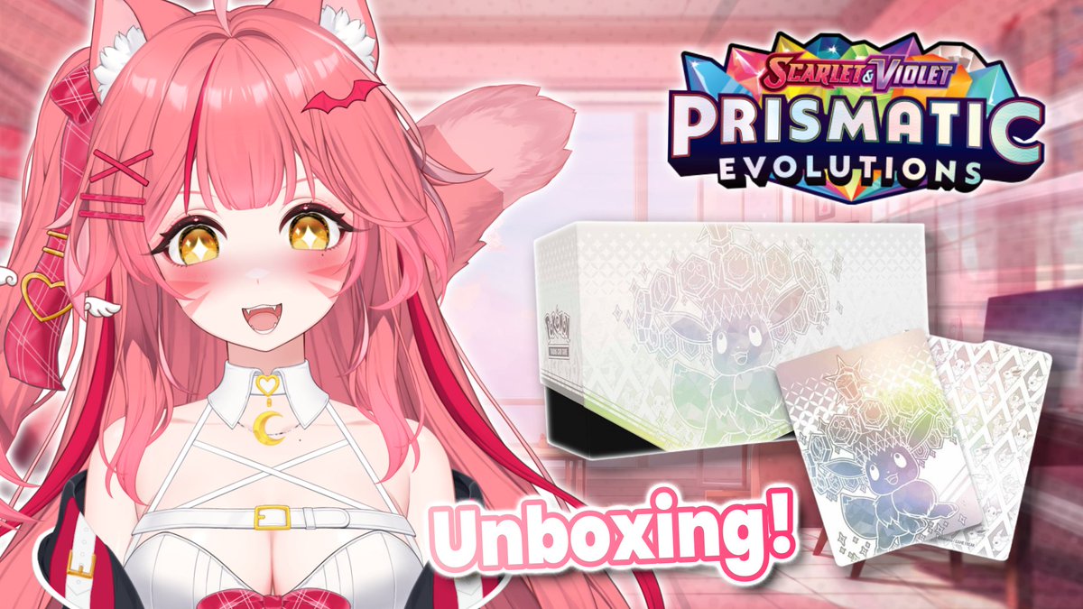 MiYumeChu's tweet photo. 🔴LIVE NOW  

AHH WHERE OPENING PRISMATIC EEVEELUTION CARDS TODAY AHH! >_< Sooo nervous and excited!
Come and hang out with me! :3🌸🩸

🩷: https://t.co/w1LPiOkCCT
#MiYumeChu #vtuber #LIVE https://t.co/VBhRi5PNwN