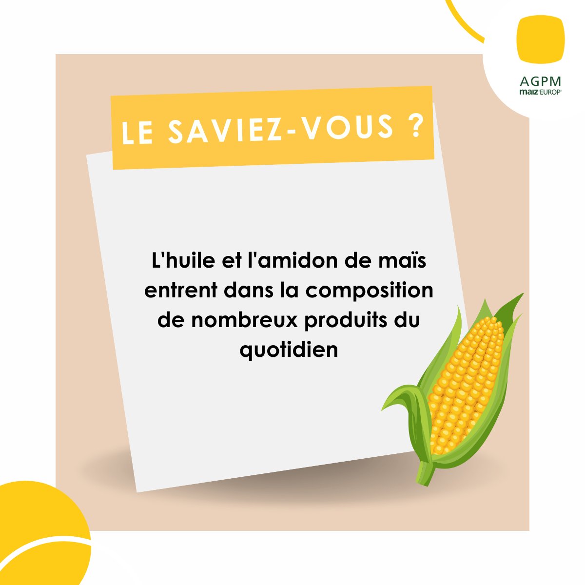 AGPM_mais's tweet photo. 🌽Le maïs dans nos salles de bain : du champ à la beauté, une vraie valeur ajoutée

On l'associe souvent à l'alimentation, mais le maïs est aussi présent dans de nombreux produits d'hygiène et de cosmétique :
💄 Il matifie le teint et améliore la tenue du maquillage grâce à son amidon.
🧼 Il absorbe l'humidité dans les shampoings secs et déodorants.
💧 Il contribue à l'hydratation de la peau via des ingrédients biosourcés issus de ses sucres.
🌱 Il entre dans la composition d'agents nettoyants plus durables pour nos gels douche et savons.

👉 Le maïs est un acteur clé qui contribue au leadership mondial de la France en cosmétique. C’est pourquoi nous devons absolument préserver notre souveraineté agricole pour garantir l'autonomie de nos filières d'excellence.

#Maïs #Amidon #Maquillage #Schampoing #Cosmétique