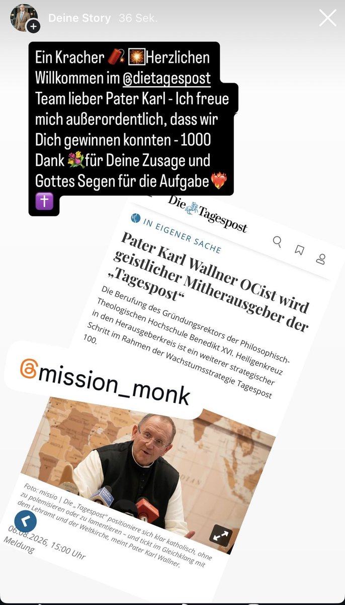 riccardo_wagner's tweet photo. Es geht weiter beim Neustart bei  @DieTagespost - es freut mich riesig, dass wir nun bekanntgeben können, dass Pater Karl Wallner OCist, der Ende des Monats turnusgemäß sein Amt als Nationaldirektor von Missio Österreich abgibt zusätzlich zu seinen neuen Aufgaben im Stift Heiligenkreuz und der Hochschule Heiligenkreuz, ins Team der Tagespost als geistlicher Mitherausgeber eintritt. Pater Karl Wallner hat in den vergangenen Jahren bewiesen, wie man als Geistlicher katholische Inhalte zukunftsgerichtet kommuniziert. Er versteht es als seine Mission, auch ein Publikum weit über das klassische Kirchenmilieu hinaus zu erreichen. Genau das ist der Anspruch der ,Tagespost‘: gesellschaftliche Debatten aktiv aus christlicher Perspektive zu führen. Wir freuen uns außerordentlich, dass er diesen Auftrag künftig mit uns trägt“ 
Hier unsere Meldung - https://t.co/lTDfm2LwVo

Und nicht vergessen: Katholiken lesen Tagespost - jetzt zabonnieren. https://t.co/G5FcIeqKNY