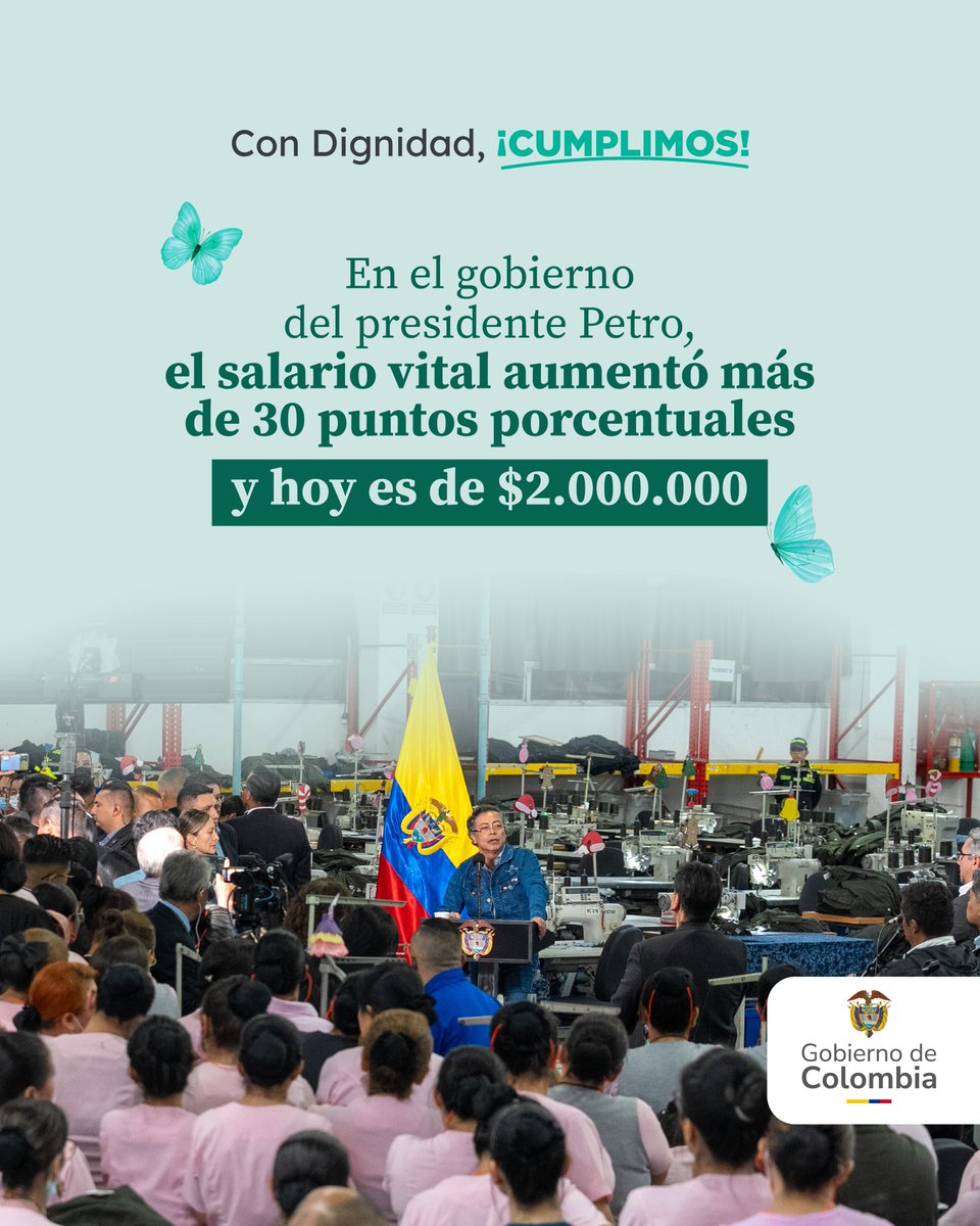 APCColombia's tweet photo. #ConDignidadCumplimos ✅ | En el Gobierno del Presidente @petrogustavo, el pueblo trabajador colombiano alcanzó un Salario Vital de $2.000.000 fortaleciendo el bienestar y la calidad de vida de millones de familias en el país.

Un avance que reconoce que el trabajo de millones de colombianas y colombianos merece dignidad, mejores ingresos y más oportunidades.

#GraciasPetro