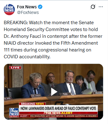 4HumanUnity's tweet photo. .@RandPaul First and foremost: Dr. Fauci is a HERO. He dedicated 40 years of his life to saving American lives.

He testified before Congress over 250 times across four decades. He never invoked the Fifth once, until this mock hearing, where you were openly building a case aimed at prosecuting him.

Trump invoked the Fifth Amendment more than 440 times in his own 2022 deposition in the Trump Organization fraud case.

Same right. Same Constitution. But when Trump does it, it's smart lawyering. When Fauci does it, it's contempt of Congress.

You claimed Fauci's pardon means he "waived" his Fifth Amendment right. You're wrong. A pardon covers federal prosecution, not state charges, not perjury traps.

The real danger isn't Fauci. It's teaching every scientist watching that testifying honestly before Congress can get you criminally referred. Next pandemic, the experts we need either won't show up, or won't tell us the truth.

So much harm is being done by this Republican Senate, and it'll be echoed all week by Fox, a network that agreed to pay $787.5 million for lying to its own viewers about a stolen election.
