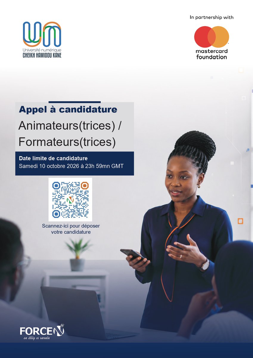 forcensenegal's tweet photo. 1/2 @forcensenegal lance un appel à candidatures pour le recrutement de formateurs-animateurs locaux.

●Dépôt des candidatures en ligne via : https://t.co/Ywa3cc7ppL

Date limite : samedi 10 octobre 2026 à 23h59 GMT

#forcen #unchk_Sn #kebetu #BeugueJob #jobAlert #Emploi https://t.co/VhuyiKMPa8