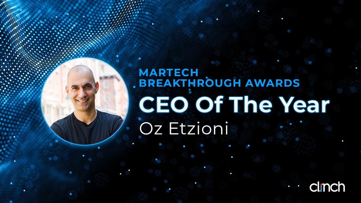 Clinch_USA's tweet photo. 🏆 We're proud to share that the 2026 @MarTech Breakthrough has named Oz Etzioni "CEO of the Year" recognizing his leadership in building a connected approach to omnichannel advertising - that is future proof for the autonomous era!

Read more: https://t.co/cbk5jdz8ve https://t.co/gUOSvm8DTi