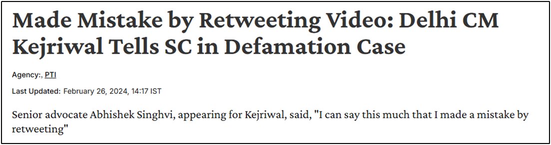 BJP4India's tweet photo. 𝐒𝐞𝐧𝐬𝐚𝐭𝐢𝐨𝐧𝐚𝐥𝐢𝐬𝐦 𝐨𝐯𝐞𝐫 𝐒𝐮𝐛𝐬𝐭𝐚𝐧𝐜𝐞 - 𝐓𝐡𝐞 '𝐌𝐚𝐚𝐟𝐢𝐯𝐞𝐞𝐫' 𝐏𝐥𝐚𝐲𝐛𝐨𝐨𝐤!

Arvind Kejriwal routinely manufactures sensational charges for headlines, only to hand over meek written apologies in court when legally pressed.

His track record of court-mandated retractions speaks for itself. Real governance and leadership rely on concrete evidence and scientific rigor, not hit-and-run politics designed to mislead the public. 📉⚖️