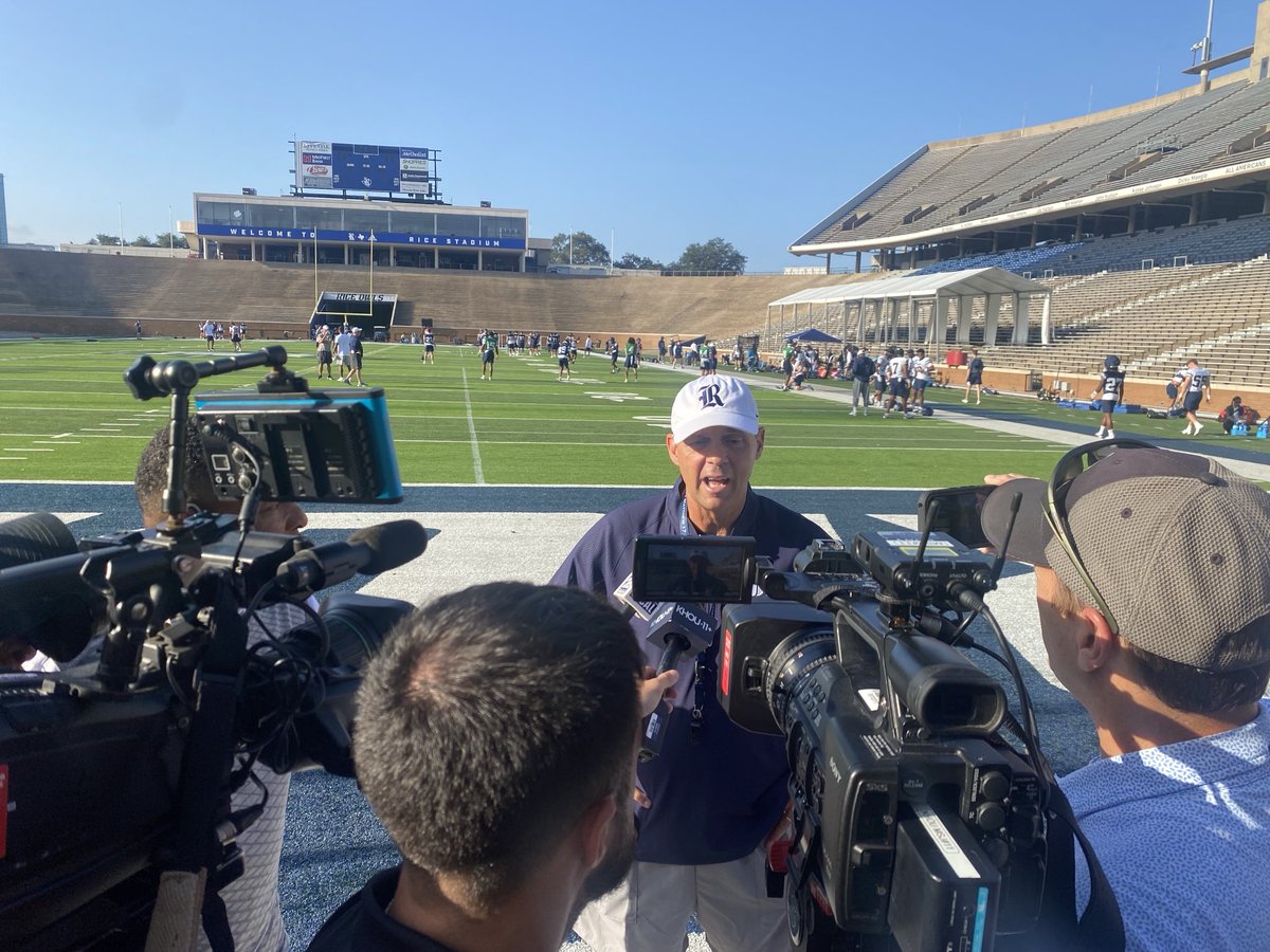 RiceFootball's tweet photo. Thanks to our Houston media for coming out to speak with Coach Abell before practice this morning. 

#RepTheR https://t.co/SYGkZNrGE6