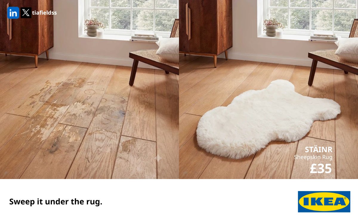 tiafieldss's tweet photo. @oneminutebriefs of the Day - 06/08/26 
Create posters to advertise #RUGS

Channeling that iconic @IKEA tone today because every good room design starts with a rug...or at least a those with a knackered floor. https://t.co/olvf7H0h1t