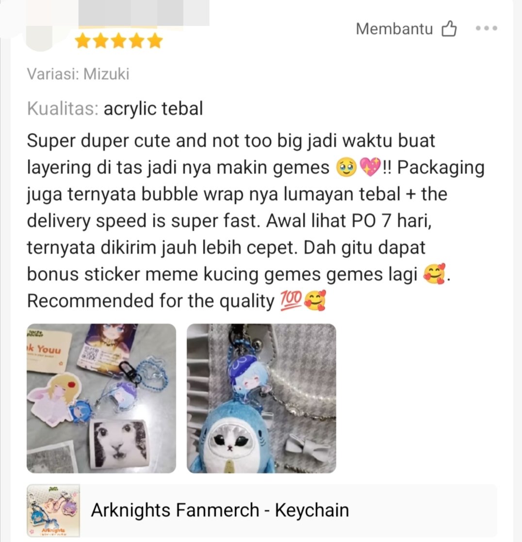 matchalia_desu's tweet photo. |

Thank you banget buat siapaun yg beli dari post twitter aku ataupun sosmed/shopee nya langsung. Here's some testimony 🥺🌸

And yess every buyer got a random bnw stickers n memes 🙌
🔗 https://t.co/FbWN8CrWJE

#WTS #WTSID #MerchWTS #bealanja #Arknights #zonauang #zonajajan https://t.co/nRWnNparyk