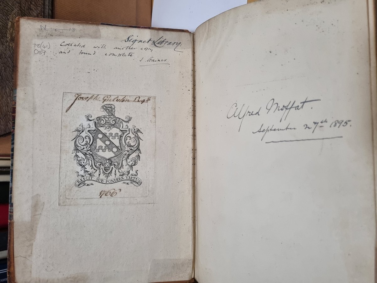 signetlibrary's tweet photo. On the desk this afternoon, James Oswald's "Caledonian Pocket Companion" c 1760: provenance of Georgian dilettante collector Joseph Gulston d. 1786, the composer and organist John Stainer d.1901 (with his annotations), and the Scottish composer/collector Alfred Moffat d. 1950. https://t.co/VztgryINNQ
