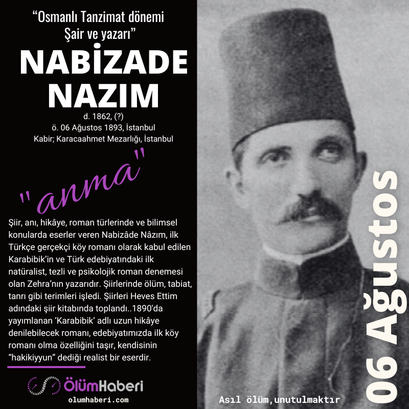 OlumHaberi's tweet photo. GÜNÜN ANMALARI. (06.Ağustos)
Feridun Fazıl Tülbentçi
Nabizade Nazım
Peri Han
https://t.co/mHRZXAkEsq
#İstanbul #vefat #anma #tarih #FeridunFazılTulbentci #NabizadeNazım #PeriHan #tarih #Ankara #yazar #sinema #Istanbul #Osmanli #Manisa #TBMM #sair #siir https://t.co/aN5e9fSk2H