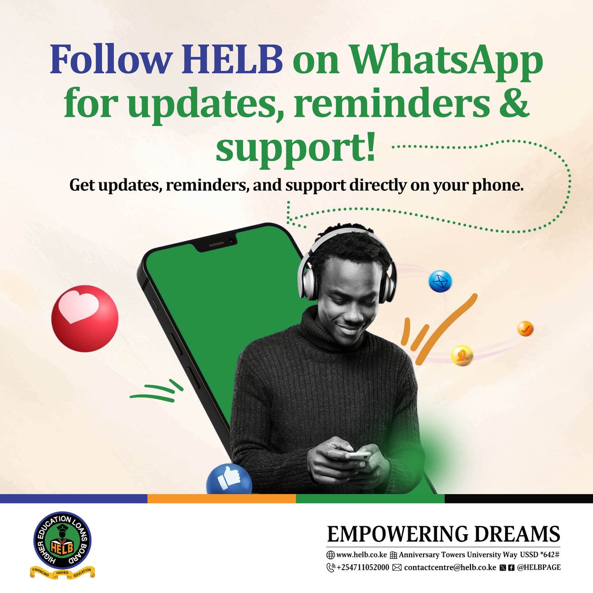 HELBpage's tweet photo. Have you joined the OFFICIAL HELB WhatsApp channel yet? Get real-time updates, reminders, and announcements directly on your WhatsApp!
Join now: https://t.co/VyydVvVFSd
#EmpoweringDreams https://t.co/HROwhdpNJF