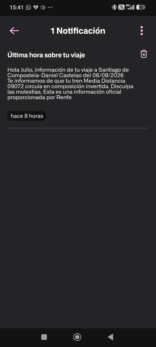 Julata1's tweet photo. @Inforenfe Media distancia 09153.  Aquí veis el ultimo aviso que tuve en la aplicación. El de la mañana. Ahora ninguno.... https://t.co/P5cf5ve4my