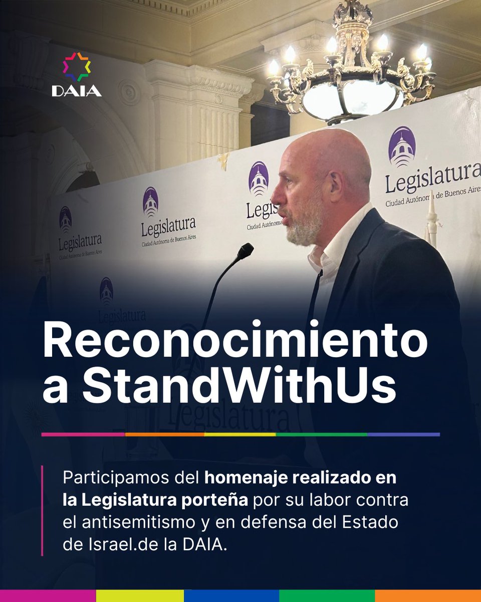 DAIAArgentina's tweet photo. Participamos del acto de reconocimiento a StandWithUs, realizado en la Legislatura de la Ciudad de Buenos Aires, por su destacada labor en la lucha contra el antisemitismo y la defensa del Estado de Israel.

El encuentro contó con la participación del legislador de la Ciudad de Buenos Aires, Waldo Wolff; Samuel Feldberg; André Lajst y Cecilia Denot.

Acompañamos este merecido homenaje y reafirmamos nuestro compromiso de continuar trabajando contra la discriminación y la desinformación.