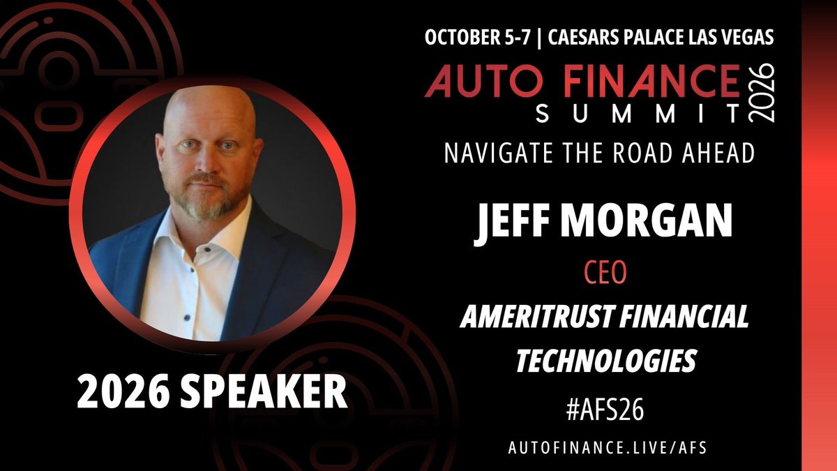 ameritrust_amt's tweet photo. 🎤 Speaker Announcement
We're proud to share that our CEO, Jeff Morgan, will be speaking at the 2026 Auto Finance Summit, October 5–7 at Caesars Palace Las Vegas.
Three days with the people shaping auto lending and leasing. Come say hello!
#AFS26 #AutoFinance #AutoLea... https://t.co/mt3yVh93yw