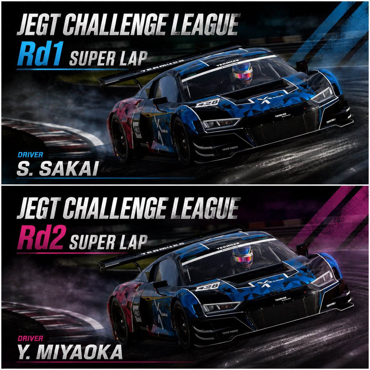 XREnRoaD428's tweet photo. ［出走情報］
明日JEGT challenge leagueのRd1 Rd2のSLが行われます。

SL担当ドライバー
Rd1 坂井　翔一郎
Rd2 宮岡　吉宏

当日はJEGTコミュニティサーバーで配信もあるそうなので応援よろしくお願いします🙇

#JEGT #XRD #team428
@MiyaokaYosvmh 
@showy_maru7 https://t.co/HPyblvaga2
