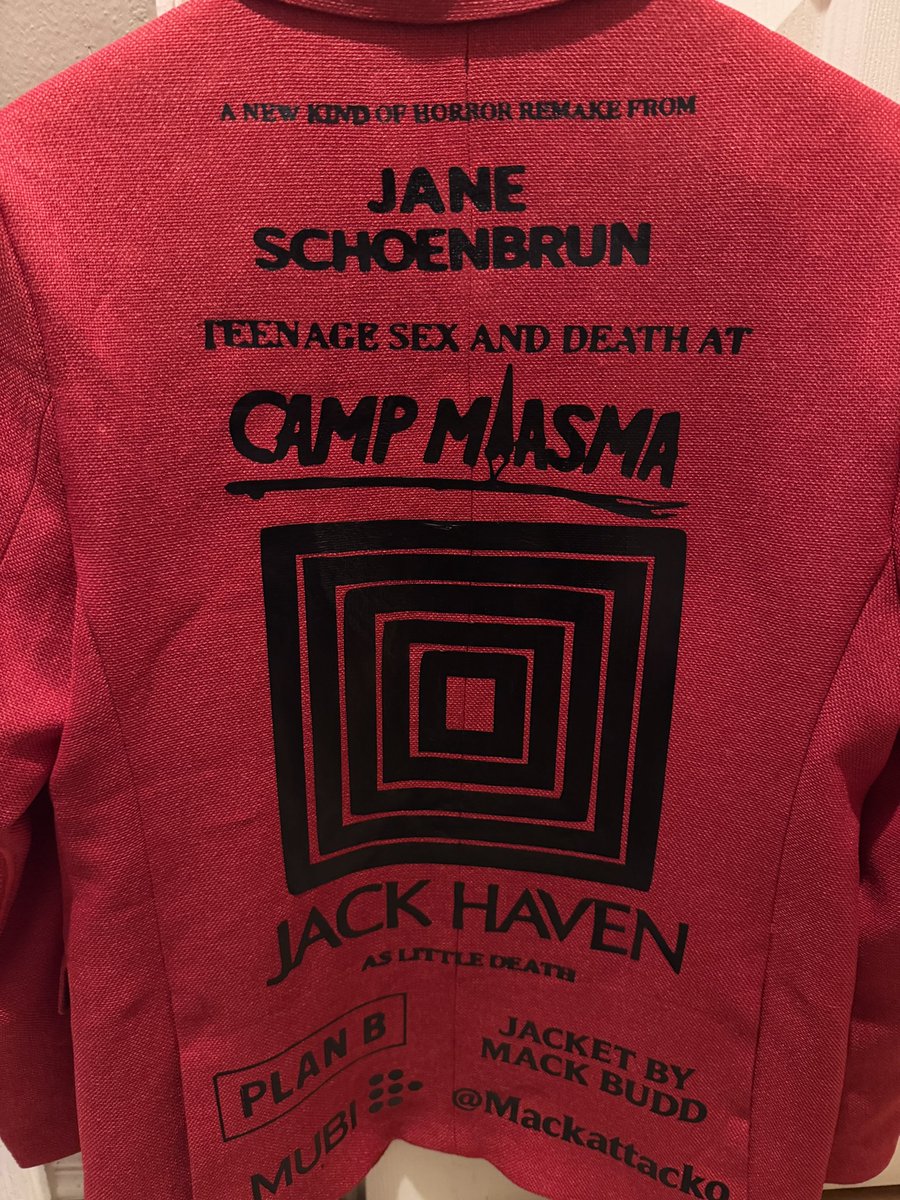 mackattacko's tweet photo. Ran around my house with joy this morning when I woke up to see that Jack wore the jacket I made to the premiere. Thank you Jack. This means so much to me. @CampMiasmaFilm @sapphicspielbrg #campmiasma #jackhaven #littledeath https://t.co/aeCGCrXxDl