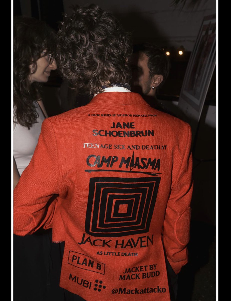 mackattacko's tweet photo. Ran around my house with joy this morning when I woke up to see that Jack wore the jacket I made to the premiere. Thank you Jack. This means so much to me. @CampMiasmaFilm @sapphicspielbrg #campmiasma #jackhaven #littledeath https://t.co/aeCGCrXxDl