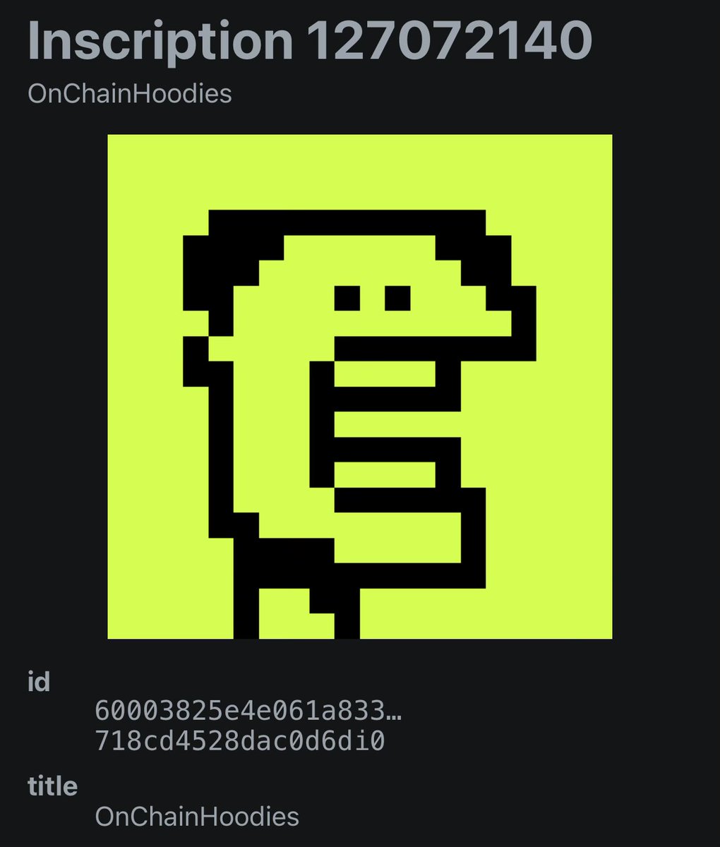 0xfilter8's tweet photo. This is how culture is created.

@yogaanimals chose to inscribe the OCH Avatar onto the Bitcoin blockchain.

You can’t force moments like this.

They happen when a community decides something is worth preserving.

Whatever the future holds for @OnChainHoodies, one thing is certain:

The Hood has already left its mark on-chain. 🪶⛓️