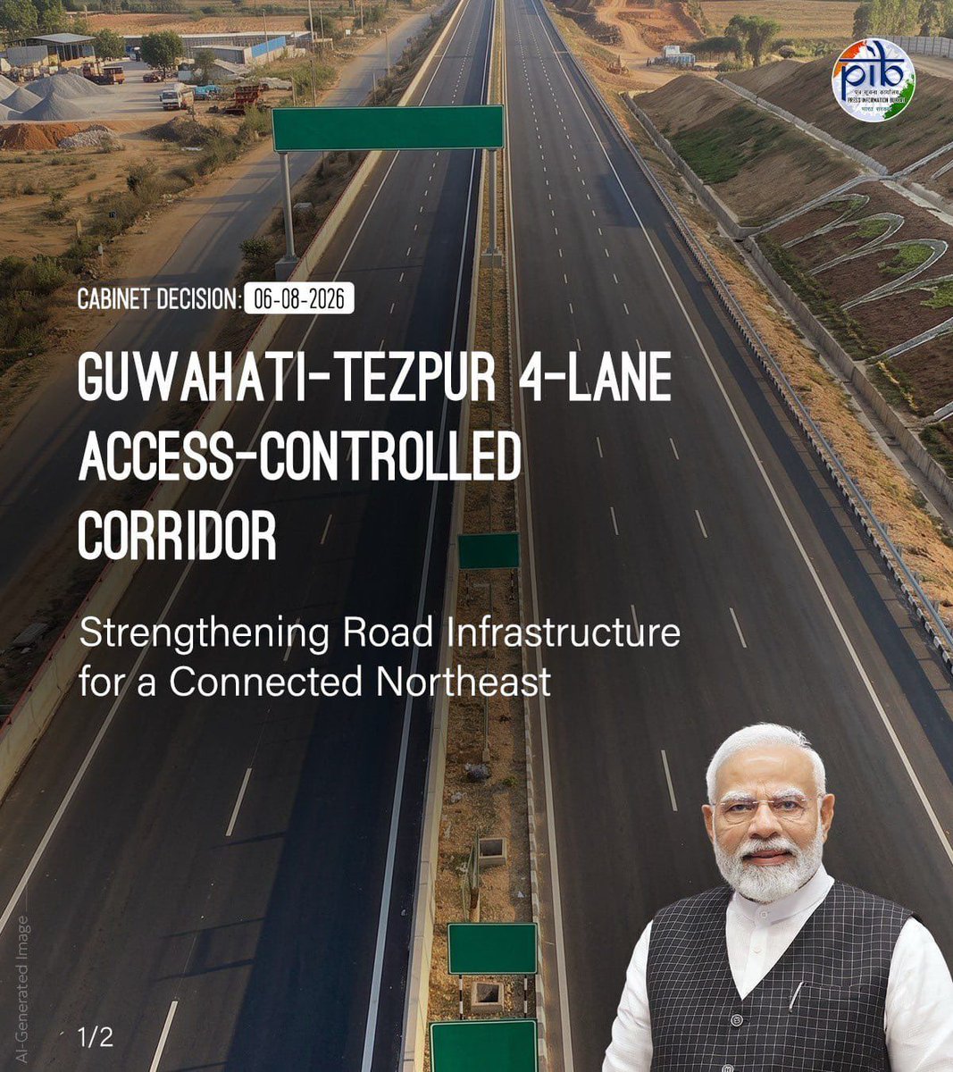TheAshokSinghal's tweet photo. The Union Cabinet, under the leadership of Hon’ble Prime Minister Shri @narendramodi Ji, has approved the ₹8,970.20 crore 135.971 Km-long Baihata Chariali–Tezpur 4-lane Access-Controlled NH-15 Corridor.

✅Key Benefits for Dhekiajuli & Darrang :

⏱️ Travel time reduced from 3.5 hours to just 1.7 hours;
🚛 Faster movement of agricultural produce, tea, and goods;
🏭 Improved access to 8 PM Gati Shakti Economic Nodes;
🌉 15 major bridges, 19 flyovers, 46 underpasses & 210 km service roads
🐘 Dedicated elephant underpass for safer wildlife movement;
📈 Lower logistics costs, better road safety, and new economic opportunities.

Grateful to Adarniya PM Modi Ji for his transformative margdarshan in building an Atmanirbhar, Viksit Assam.