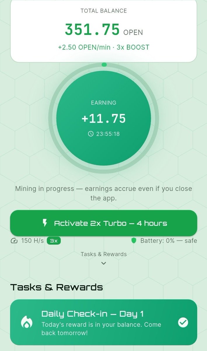 Omega_a1234's tweet photo. #OpenNetwork
๐ฃ New mining started~~~!!!
(Open Coin / $OPEN) Brief Summary
Developer: SAMET ALP (Turkey) based on Google Play. Team allocation of 15% consists of a 12-month Cliff + 36-month vesting.
Start Date: Launch mentioned around July 21, 2026.
Official app Google Play Live and X account activity around August 1. Currently in the Pre-mainnet phase.
Total Supply: Max 10 B (Hard Cap). Mining & Community Rewards 60% (6 billion)
Value & Liquidity Fund 13%
Community Treasury 12%
Core Team & Partners 15%
Base mining speed halved at each user growth milestone.
Current Base Mining Speed: Approx. 0.62 OPEN/hour based on official site examples.
Session maintained with one tap per day (approx. 30 seconds). Actual rewards are distributed proportionally from the daily pool based on PoAV scores, which combine contributions to Streaks, Tasks, Governance, and the Ecosystem.
Key Features
Mobile Tap-to-Mine (Nearly Battery Life & Overheating)
Bot Resistance via Trust Circle 2.0
Connecting Ad & Task Revenue to OPEN Buyback via Value Bridge
FBA Consensus + Light Client for Phones
On-chain Transparency & OpenDAO Gradual Decentralization Goals
Roadmap Key Schedule
App Launch & Open Mining (Completed)
Trust Circle & Task Engine (Completed)
Value Bridge & Financial Dashboard (In Progress)
Large-scale Sybil Resistance Test
Mainnet Migration (OPEN Migration Possible)
Liquidity & Exchange Listing
SDK & dApp Ecosystem
OpenDAO Governance Transfer
Cross-chain & Fiat Connectivity
Self-sufficient Sustainable Network
๐ฐ Download Google Play Store โคต๏ธ
https://t.co/UJBTS6XV3r
๐ Bonus invite code : 5Q2CVHW