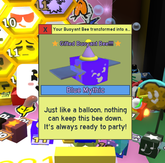 CATHATCOM's tweet photo. JUST HATCHED A GIFTED BUOYANT BEE 💙🎈

#BeeSwarmSimulator #Roblox https://t.co/8aJpsFnAVR