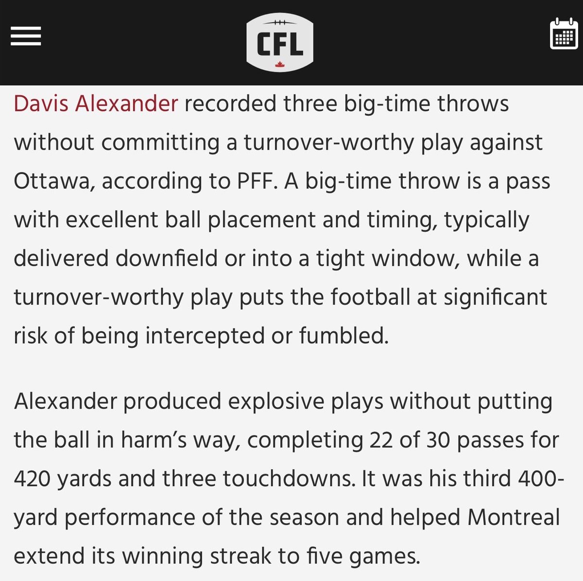 Proplayersagent's tweet photo. PFF STATS THAT STOOD OUT FROM WEEK 9 #Alouettes #GoAlsGo #CFL #LCF @chavisdavis7 https://t.co/IikuT6x8Wa