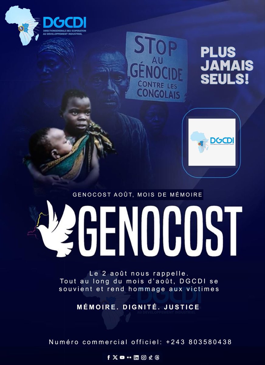 dgcdi_drc's tweet photo. #RDC|| 🕊️ Plus jamais seuls, plus jamais oubliés.

Nous réaffirmons notre solidarité avec les victimes et les survivants du génocide, ainsi que notre engagement pour la mémoire, la justice et la prévention de telles tragédies.

#PlusJamaisSeuls #Mémoire #Justice https://t.co/iFoTPa1h2y