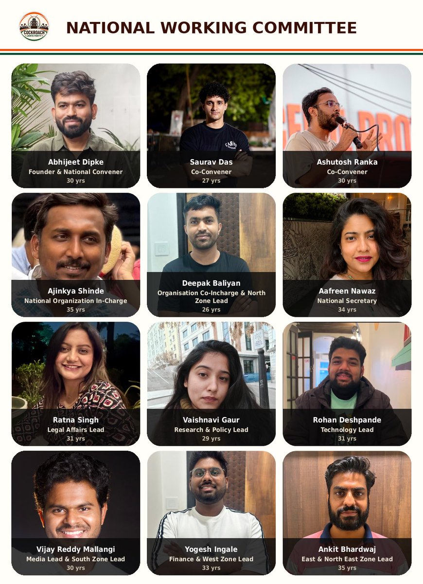 Cockroachisback's tweet photo. Meet the National Working Committee of the Cockroach Janta Party! https://t.co/VE8kQNaz7A