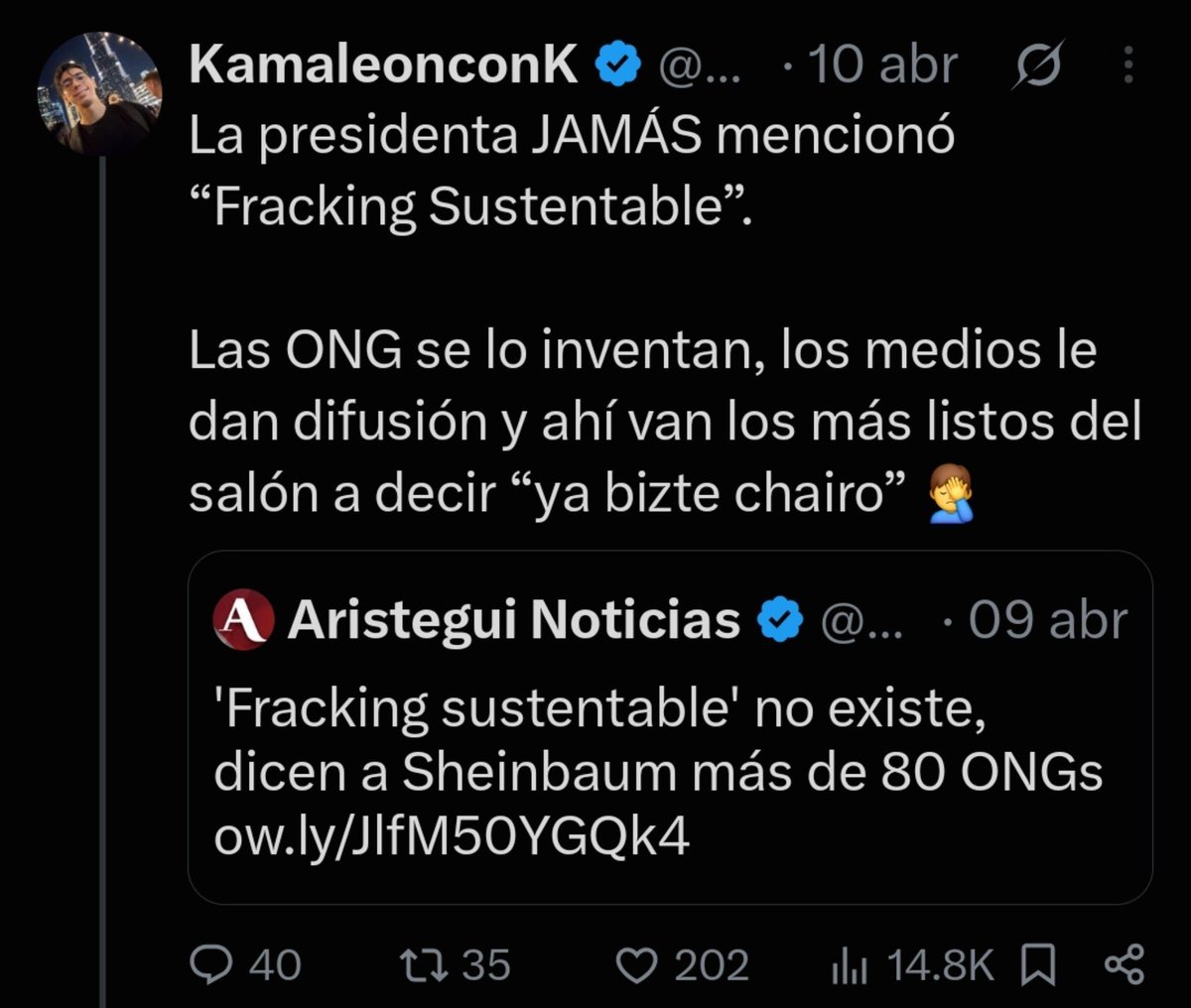 PumaChairo's tweet photo. Fracking de mínimos impactos ambientales, ahora sí se la dejaron difícil al Kamaleon quien tendrá que aventarse un disparate de máximo nivel para no enredarse con su propia lengua con aquello de "la presidenta nunca dijo fracking sustentable". https://t.co/hfbpqveluu