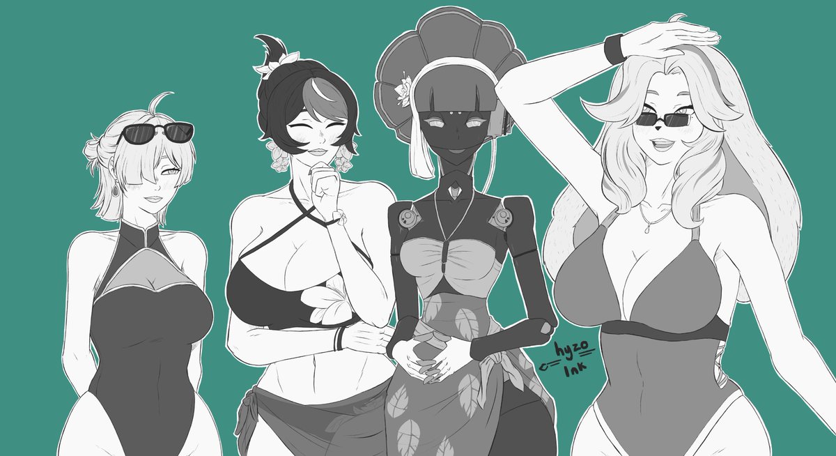 HyzoInk's tweet photo. Summer NPCS/Sweety, Orchidea, Elfy and Asha from Zenless Zone Zero

#ZenlessZoneZero #ZZZart #Fanart #zzzeroIllustration https://t.co/ZWxQO2UL2g