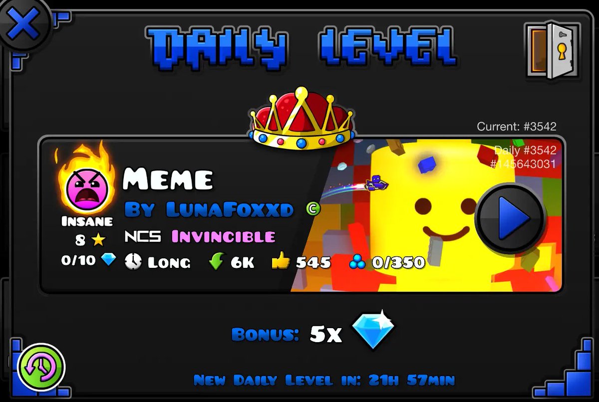 foxxd244497's tweet photo. thank you robtop i got daily yay https://t.co/KFP2YKRStk