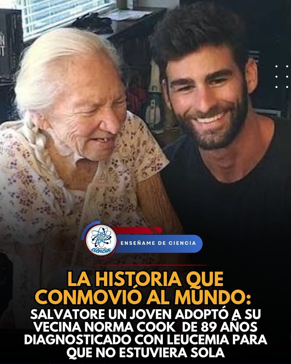 EnsedeCiencia's tweet photo. 🚨Cuando Norma Cook recibió el diagnóstico de leucemia y su salud comenzó a deteriorarse, su vecino Chris Salvatore decidió hacer algo que pocos harían: abrió las puertas de su hogar y de su corazón para que ella no enfrentara sola sus últimos días.

Con solo 31 años, Chris dejó de verla como una simple vecina y la convirtió en parte de su familia. La cuidó, la acompañó y estuvo a su lado hasta el último momento, demostrando que los lazos más fuertes no siempre nacen de la sangre, sino de los actos de amor y humanidad. La historia de ambos sigue inspirando a miles de personas alrededor del mundo.