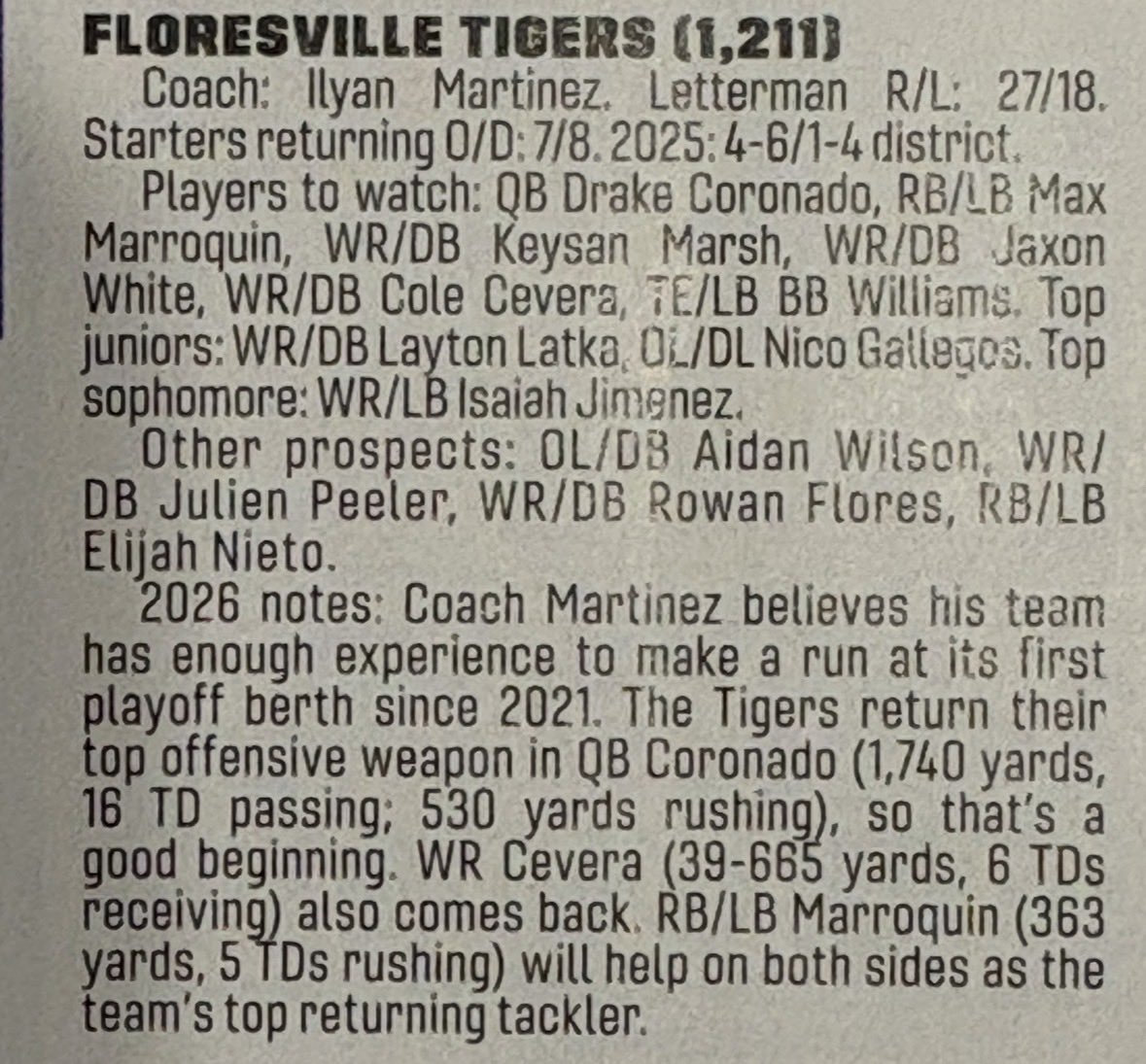 DrakeCoron4do's tweet photo. Great work first 4 days of practice, excited about this team. Thanks to @dctf for the great team write up, pics in the annual magazine. @ColeCCervera @stx_max25 @BB_Williams_FB @FHS_Tiger_FB @YVQBacademy @Coach__OMalley @RevengOfThe4th @iam_alinedouard @BDammone @CoachPerrone https://t.co/pZxIPsaB7x