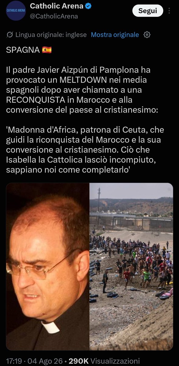 CesareSacchetti's tweet photo. Diversi sacerdoti spagnoli iniziano a invocare una riconquista del Marocco e una conversione al cristianesimo del Paese. La strada è quella giusta. Si inizia a vedere di nuovo il volto della Chiesa Cattolica. https://t.co/BtIIZrK6fJ