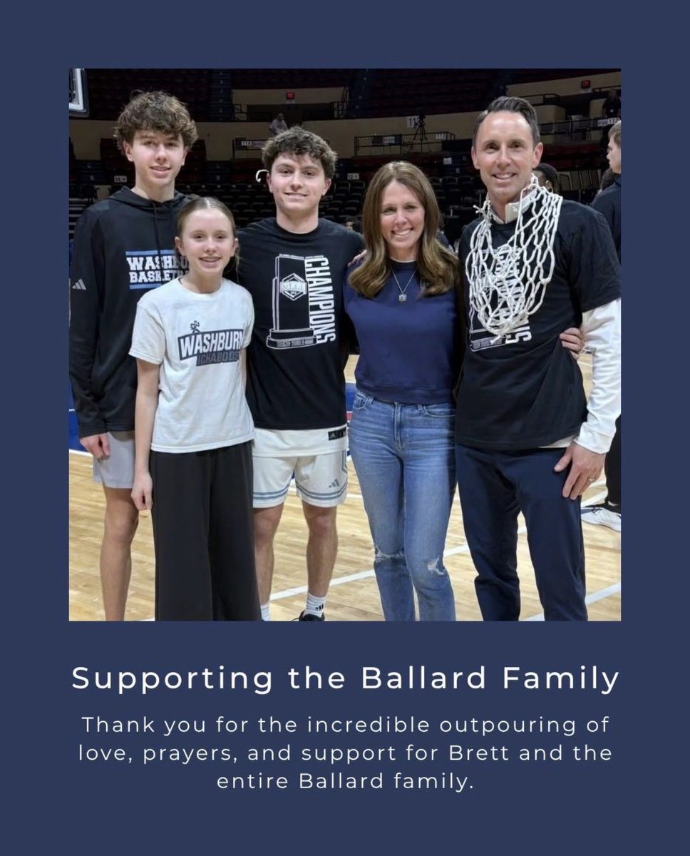 BHanni's tweet photo. Keep those prayers coming for our dear friend and beloved Jayhawk & Ichabod, @CoachBBallard. 

His wife Kelly’s coworkers put this out today for other ways we can help as well.

Brett is one of best people you’ll ever meet. Let’s rally around him and his wonderful family. God bless Brett & the whole Ballard fam. Love you, brother! 💙🙏❤️

#BallardStrong