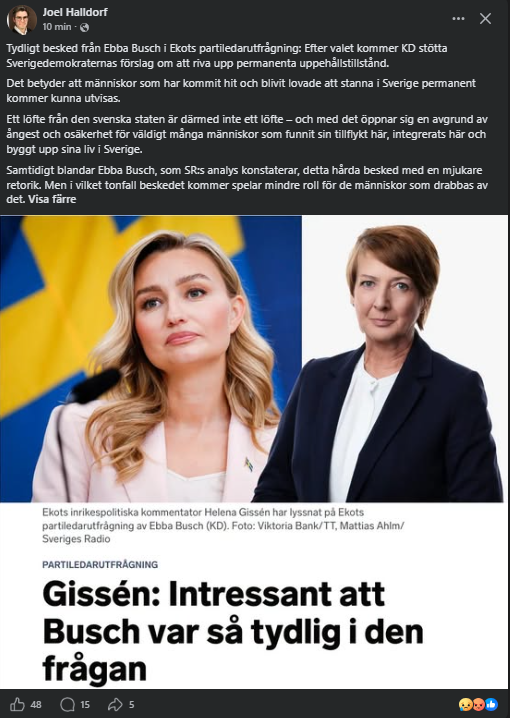 DavidJansson76's tweet photo. Här visar verkligen #EbbaBusch vad hon står jämtemot #SD. Hon #slickar verkligen #röv på #fascisterna! Hon har gjort #KD till ett #bajsbrunt parti!! Och varför heter partiet ens #Kristdemokraterna idag?! Precis som Liberalerna så undrar man ju om de som idag röstar på Kristdemokraterna röstar på dem pga det #kristna resp det #liberala (om det ens finns ett uns kvar!!??) eller om det är för att de gillar att partiet (L och KD) sällat sig till samarbetet med SD pga makten?! Jag tror på det sistnämnda - MAKTEN.....men då på bekostnad av väljartapp!!!