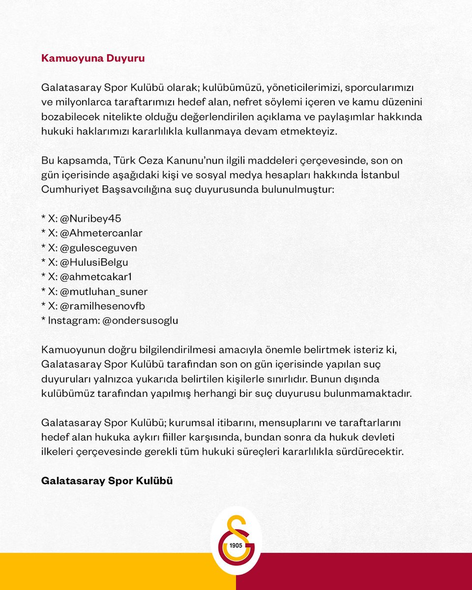 GalatasaraySK's tweet photo. Kamuoyuna Duyuru https://t.co/X30TbojBaz