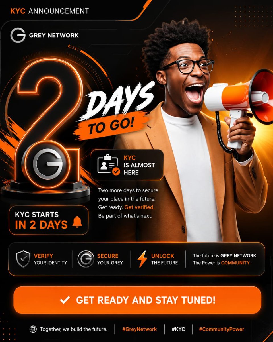 Mining_session's tweet photo. 🚨 Grey Network KYC starts in 2 days! 🔥
Get your account ready and stay active. Don't miss this important milestone in the journey. Stay tuned for official updates and be prepared to verify when KYC opens. 🚀

REG LINK👇
https://t.co/CwHrBh9T9X

#GreyNetwork #KYC #Crypto #Web3 https://t.co/4VhfQAruI6