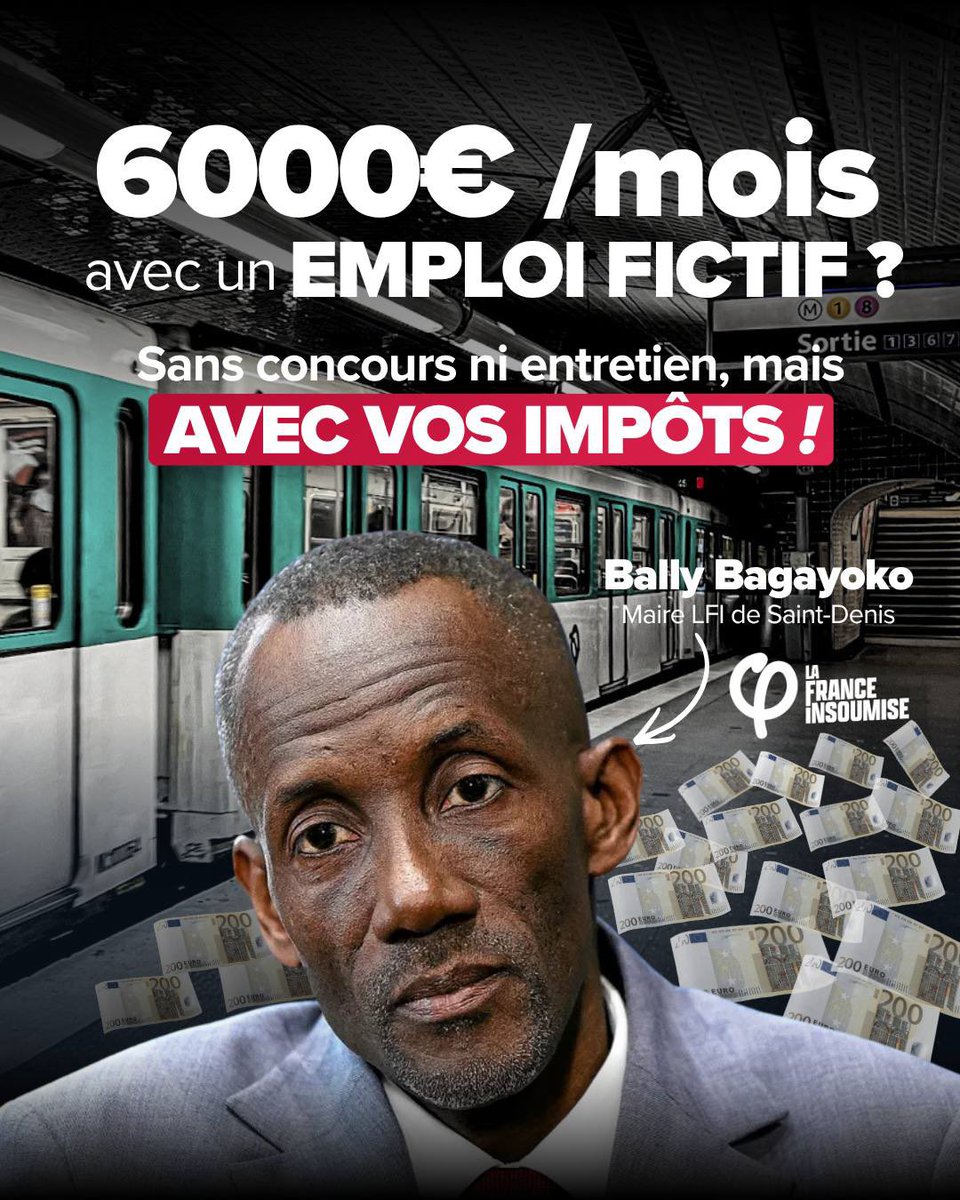 JulienOdoul's tweet photo. Selon le @canardenchaine, le maire de la meute LFI @BallyBagayoko a été recruté à la RATP sans concours ni entretien dans le cadre d’une embauche politique. 

L’extrême gauche, ça n’aime pas les riches mais ça adore l’argent ! 

Non au privilège islamo-gauchiste ! https://t.co/dSmiOBmaLZ