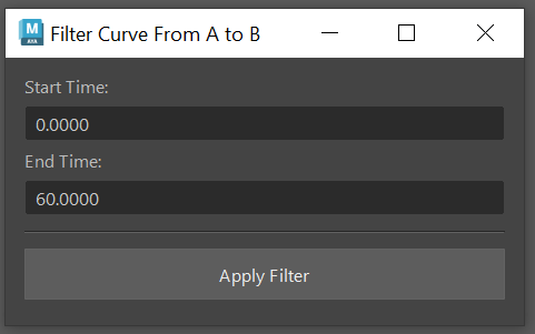 waveshinespline's tweet photo. Ever want to Euler Filter a curve but only a certain amount of it? I'm tired of typing out "filterCurve -startTime # -endTime #" so here's a simple MEL script from a while back to give you a UI window to input start &amp; end times. https://t.co/hwMxM3eUZ6
