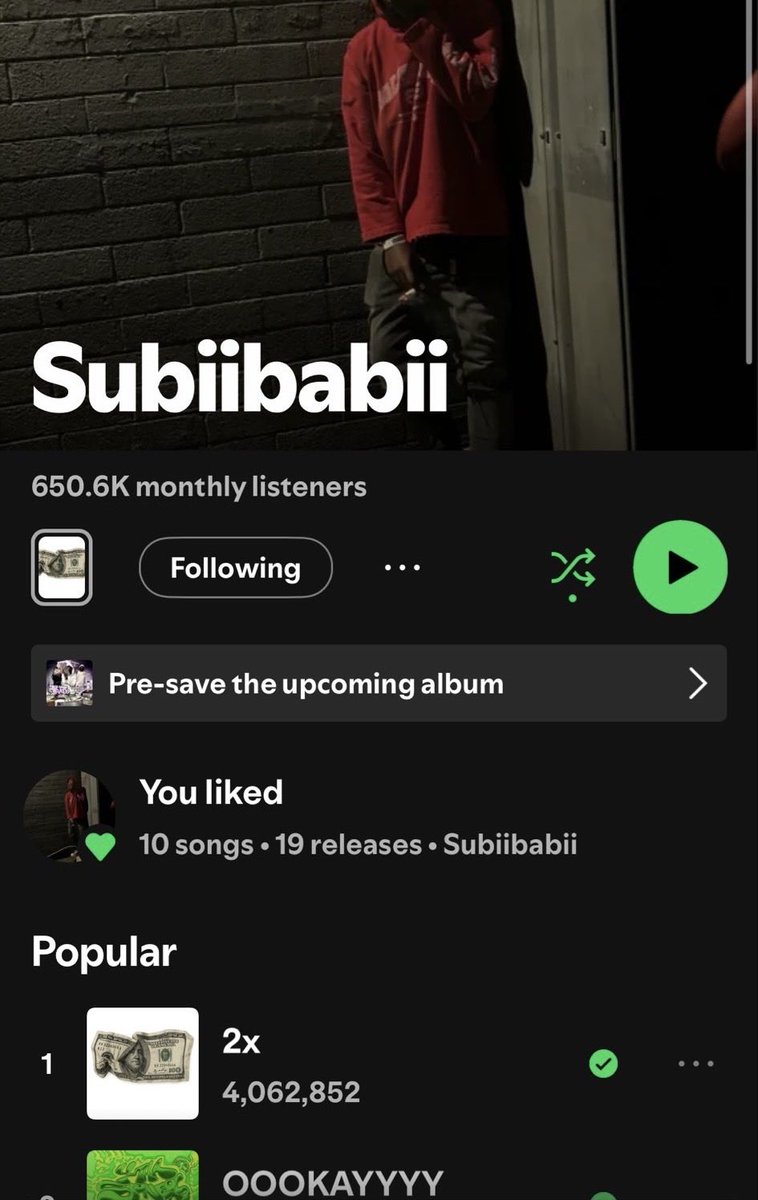Domb1no's tweet photo. Subiibabii organically peaked at 650k+ monthly listeners on Spotify with 6 different songs going viral (2x, Oookayyy, Good day, Shawty Swing, Relax &amp; 07 Gucci) #trending https://t.co/EXhfRUQvAh